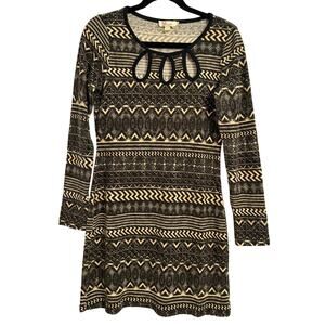 Aryeh Women's S Aztec Teardrop Cut Out Neck Lg Sleeve Knit Bodycon Sweater Dress
